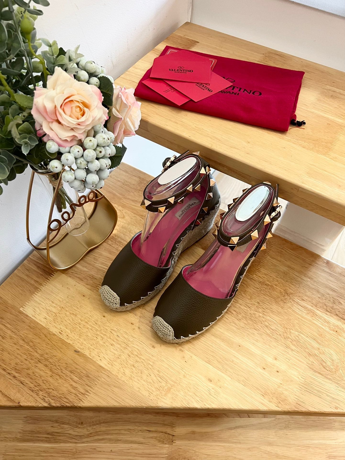 VALENTINO 26S WEDGE SHOES IN OLIVE GREEN CALFSKIN