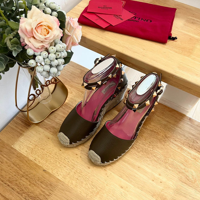 VALENTINO 26S WEDGE SHOES IN OLIVE GREEN CALFSKIN