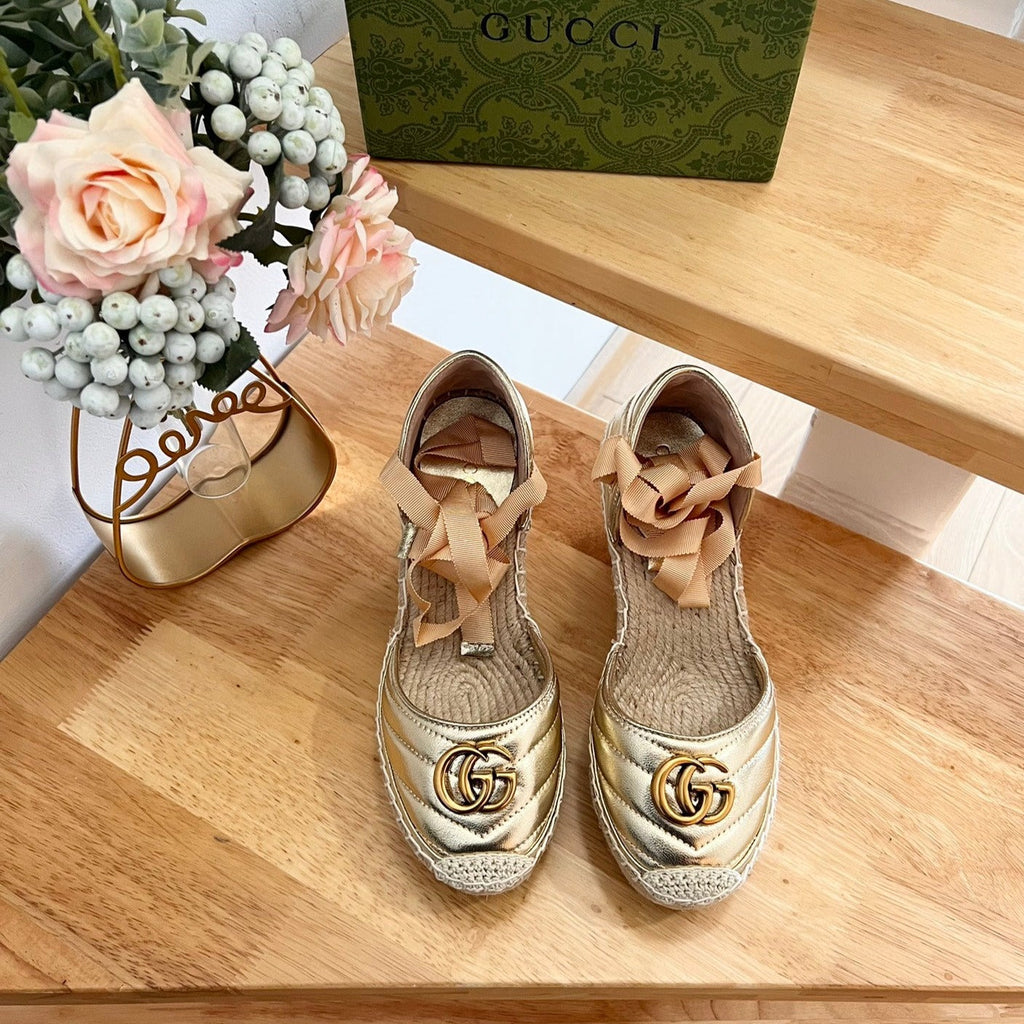 GG  Crochet platform Espadrilles Rose Tan Leather