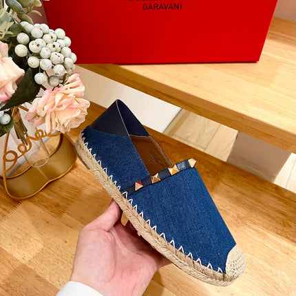 VALENTINO 26S SLIP ON SHOES IN BLUE DENIM WITH ROCKSTUDS