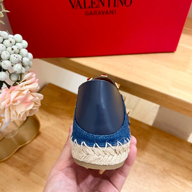 VALENTINO 26S SLIP ON SHOES IN BLUE DENIM WITH ROCKSTUDS