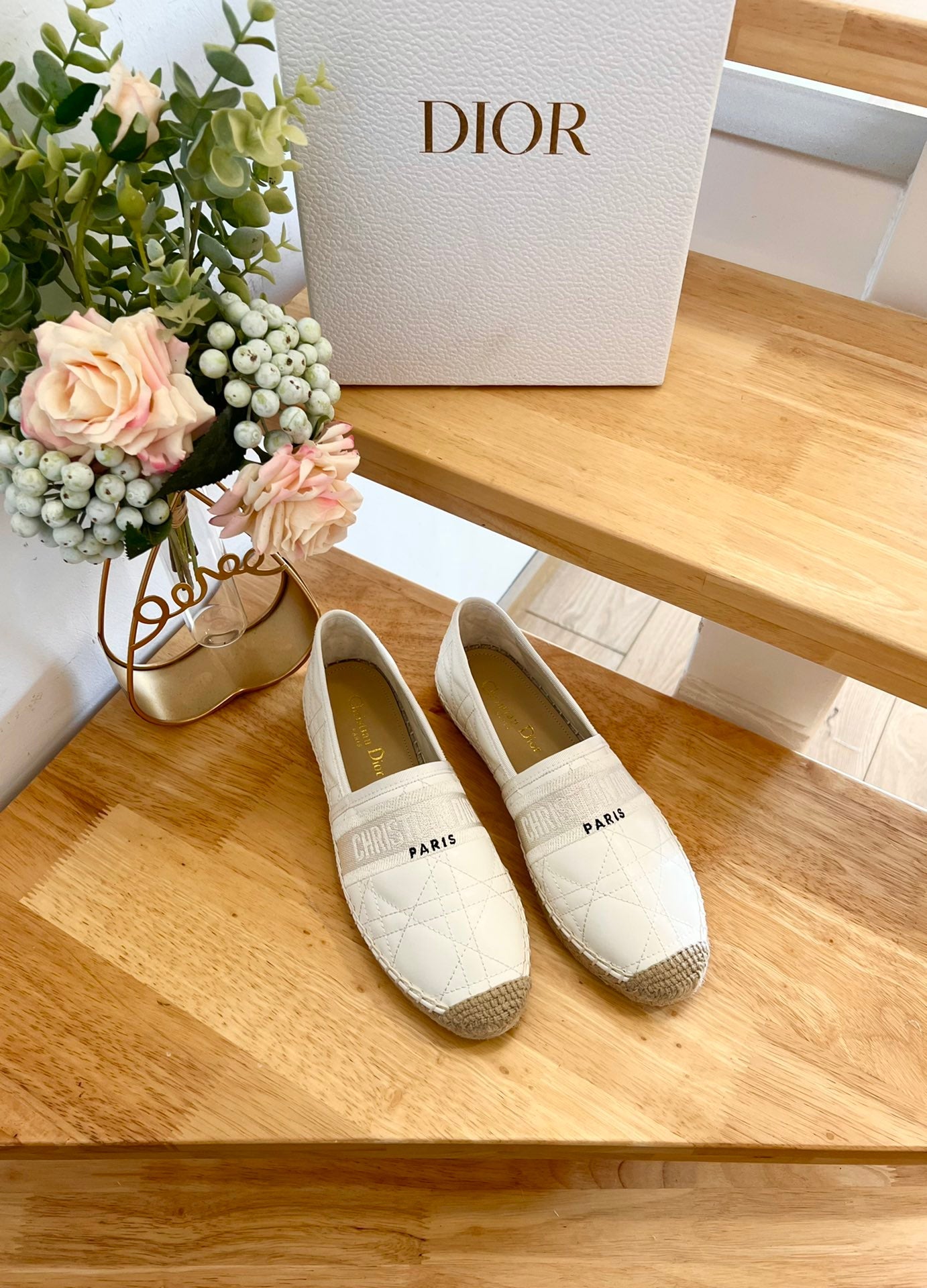 GRANVILLE ESPADRILLE WHITE QUILTED CANNAGE CALFSKIN