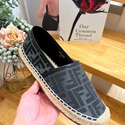FENDI 26S ESPADRILLE LOAFERS IN BLACK CANVAS STYLE 5
