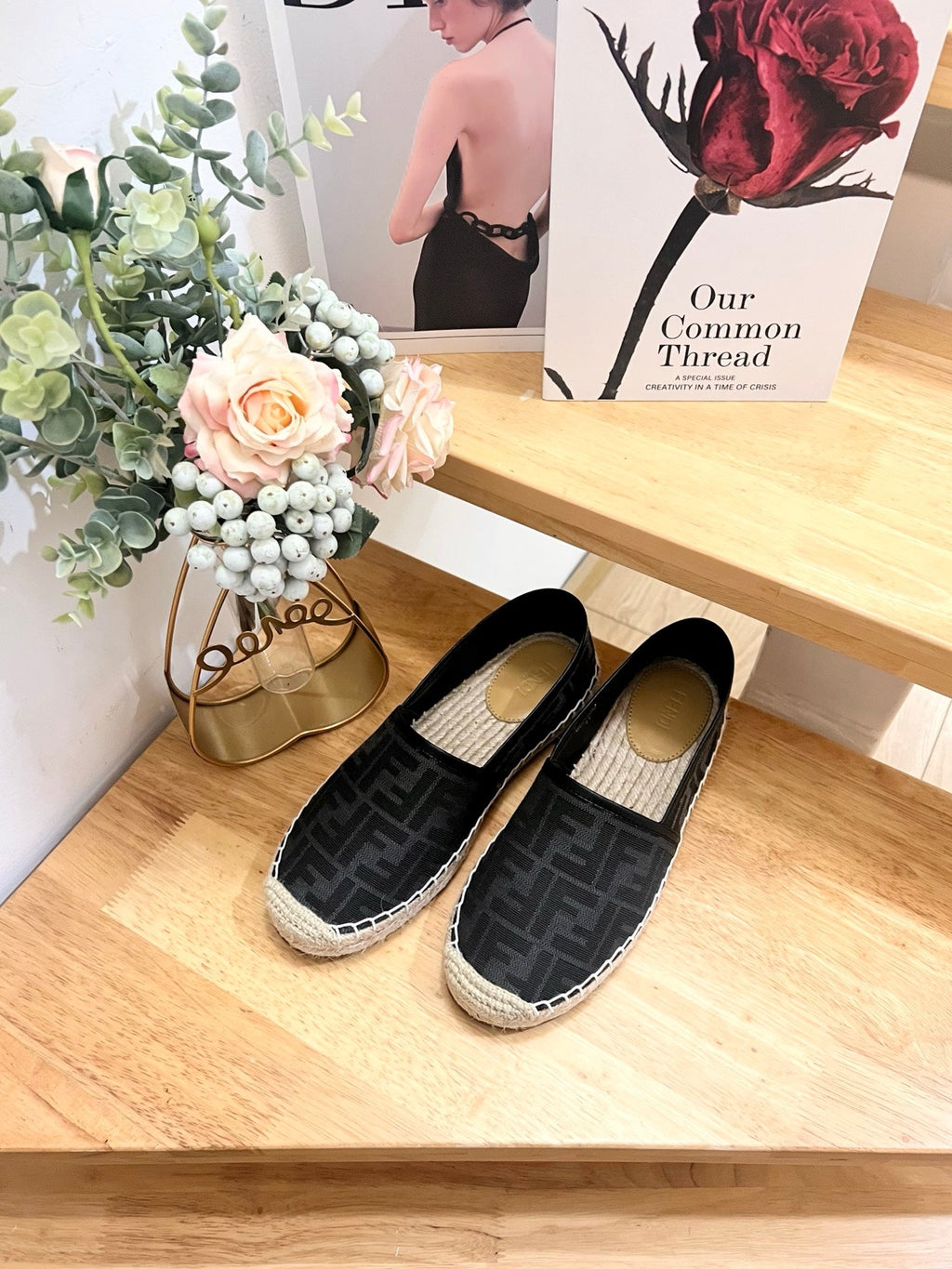 FENDI 26S ESPADRILLE LOAFERS IN BLACK CANVAS STYLE 5