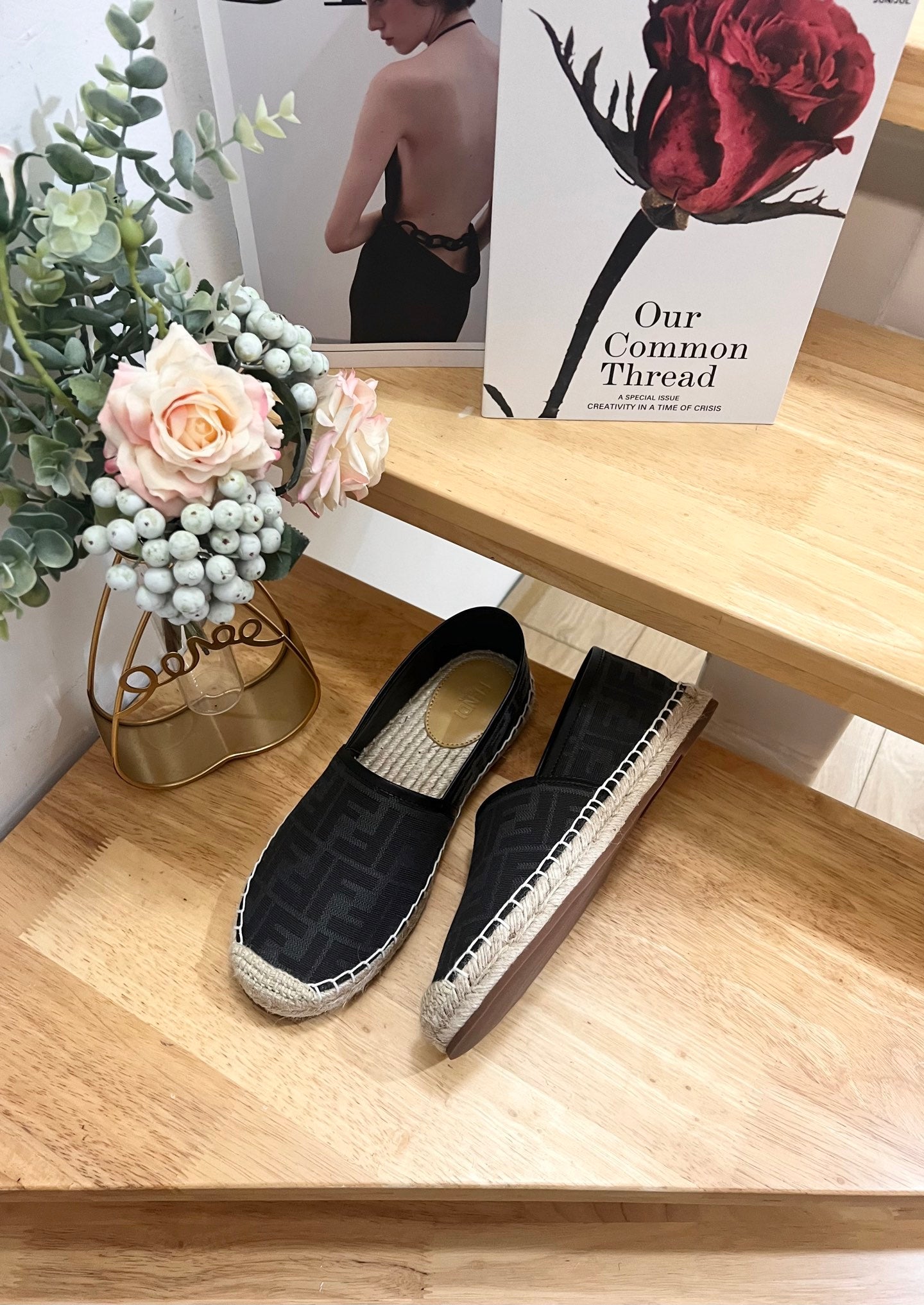 FENDI 26S ESPADRILLE LOAFERS IN BLACK CANVAS STYLE 5