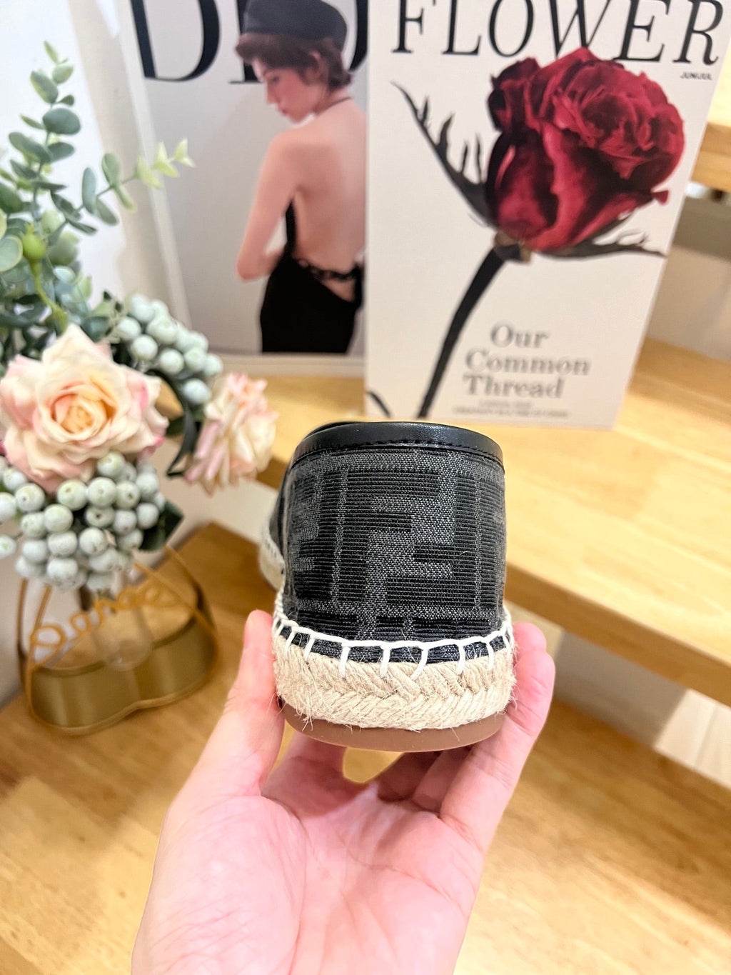 FENDI 26S ESPADRILLE LOAFERS IN BLACK CANVAS STYLE 5
