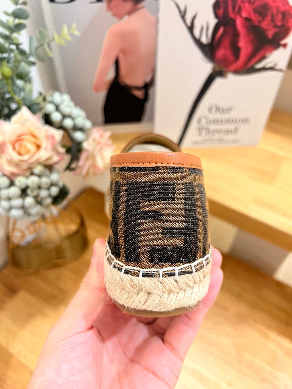FENDI 26S ESPADRILLE LOAFERS IN DARK BROWN CANVAS STYLE 4