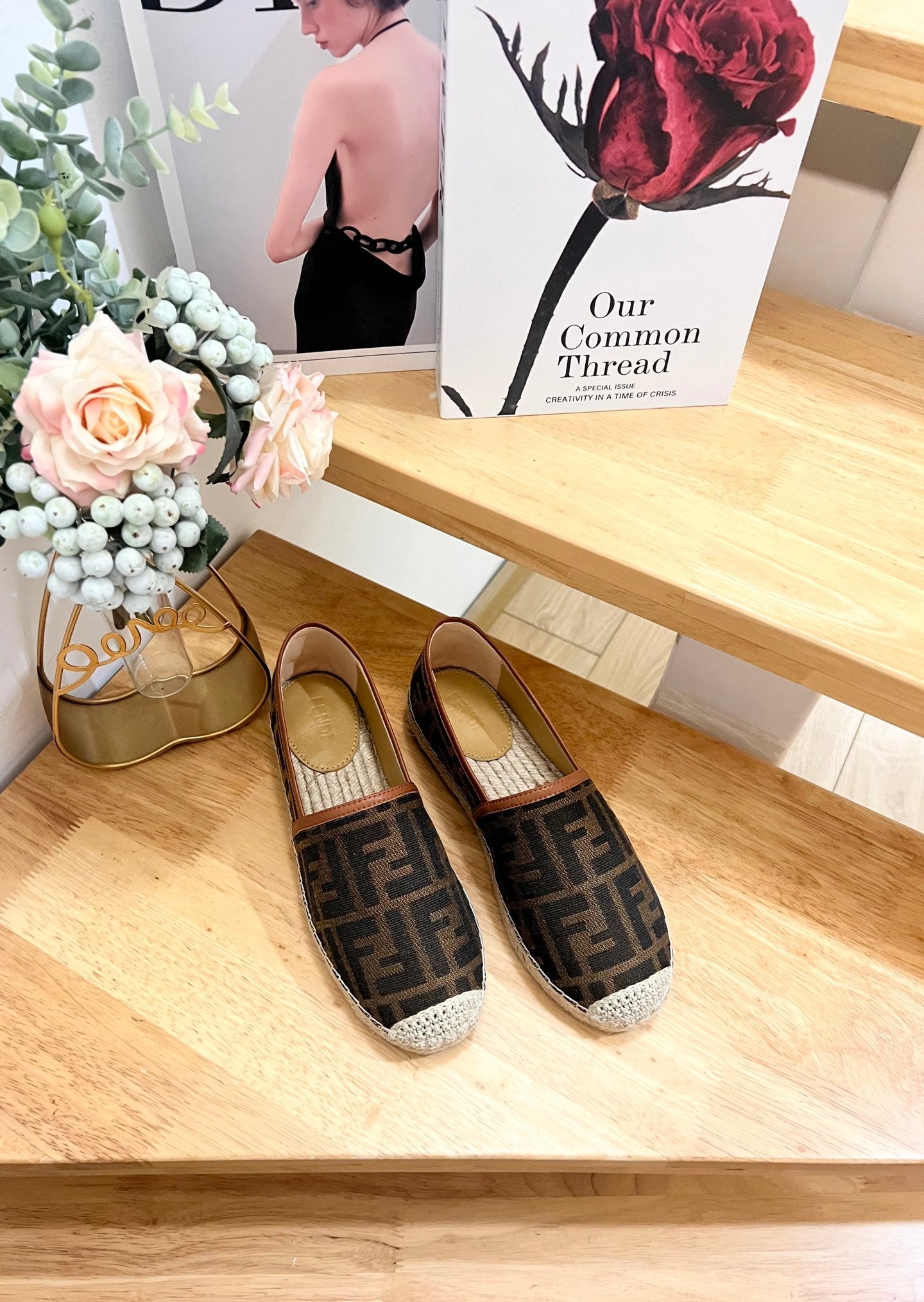 FENDI 26S ESPADRILLE LOAFERS IN DARK BROWN CANVAS STYLE 4