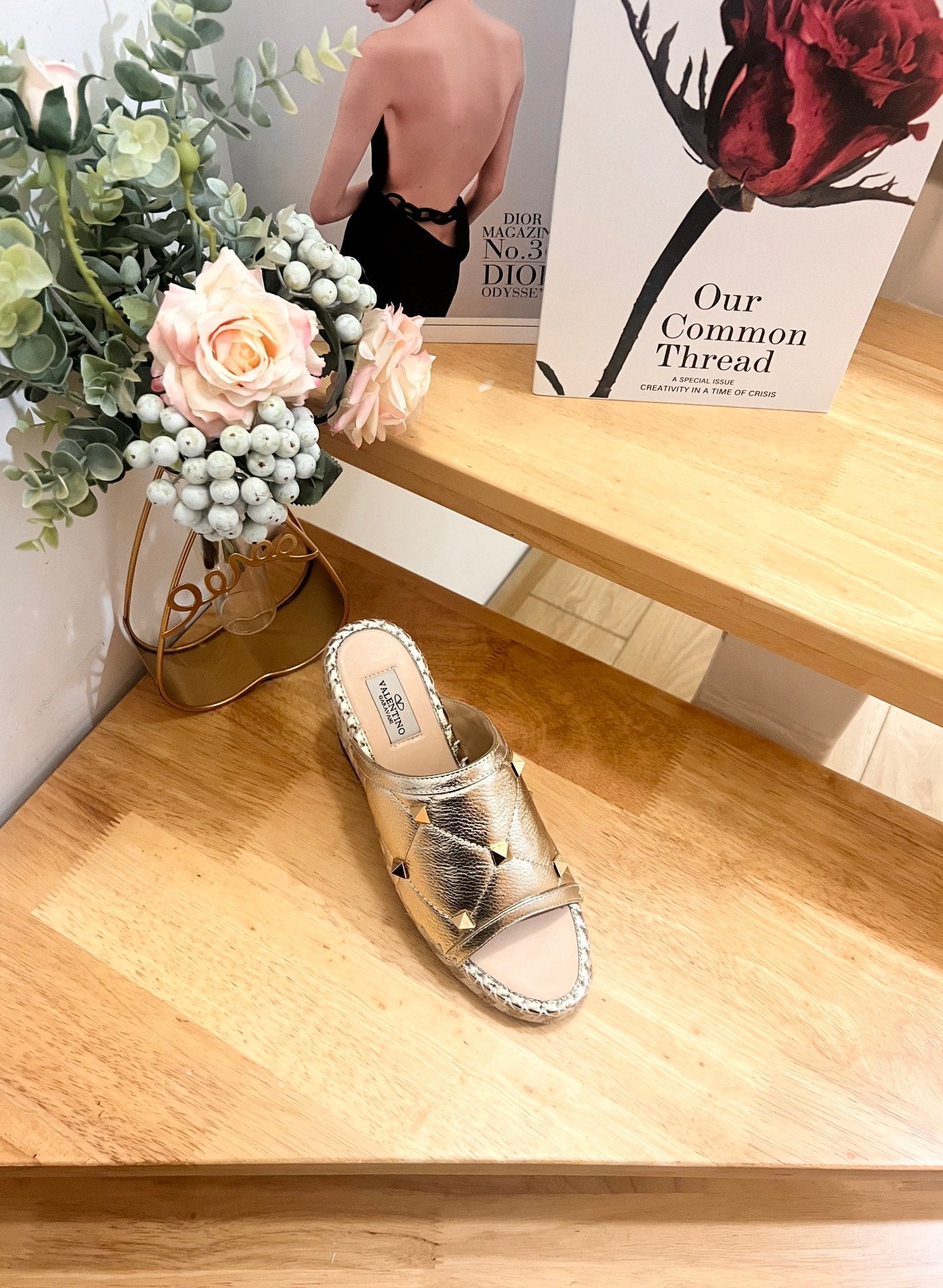 VALENTINO 26S WEDGE SANDALS IN LIGHT GOLD CALFSKIN