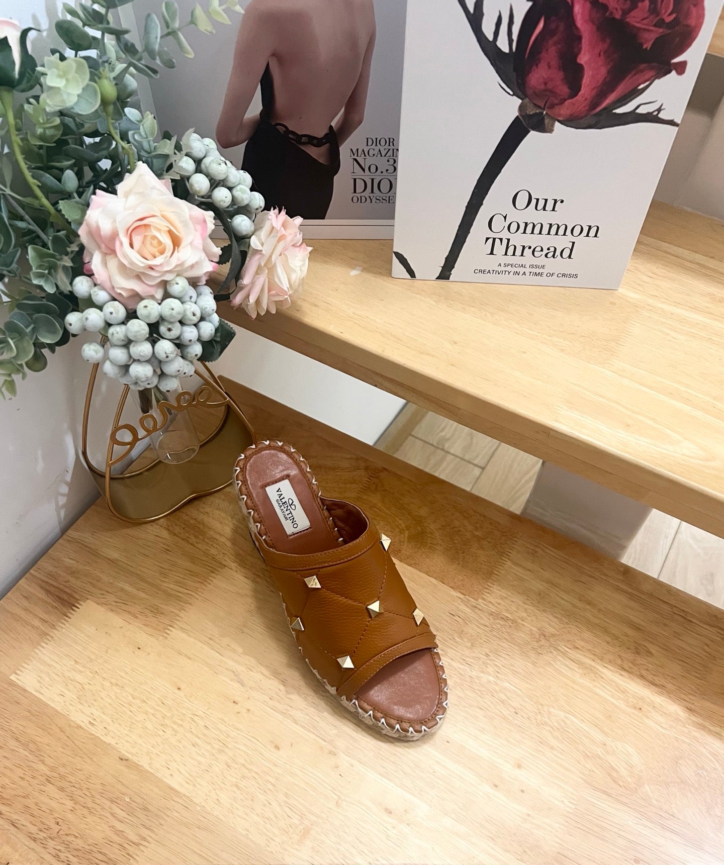 VALENTINO 26S WEDGE SANDALS IN BROWN CALFSKIN