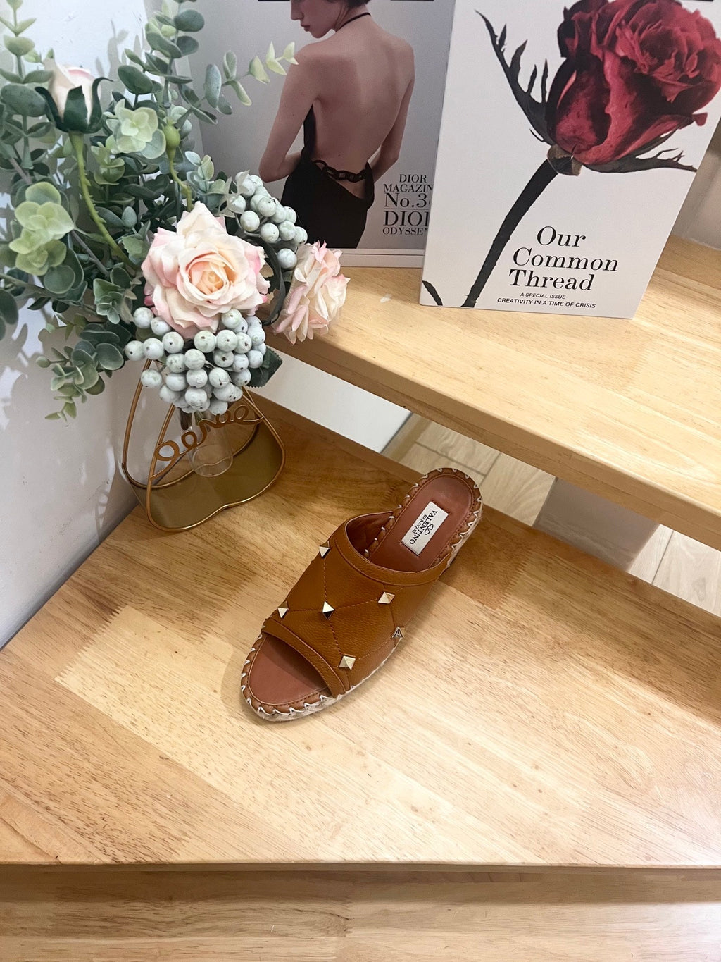 VALENTINO 26S WEDGE SANDALS IN BROWN CALFSKIN