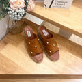 VALENTINO 26S WEDGE SANDALS IN BROWN CALFSKIN