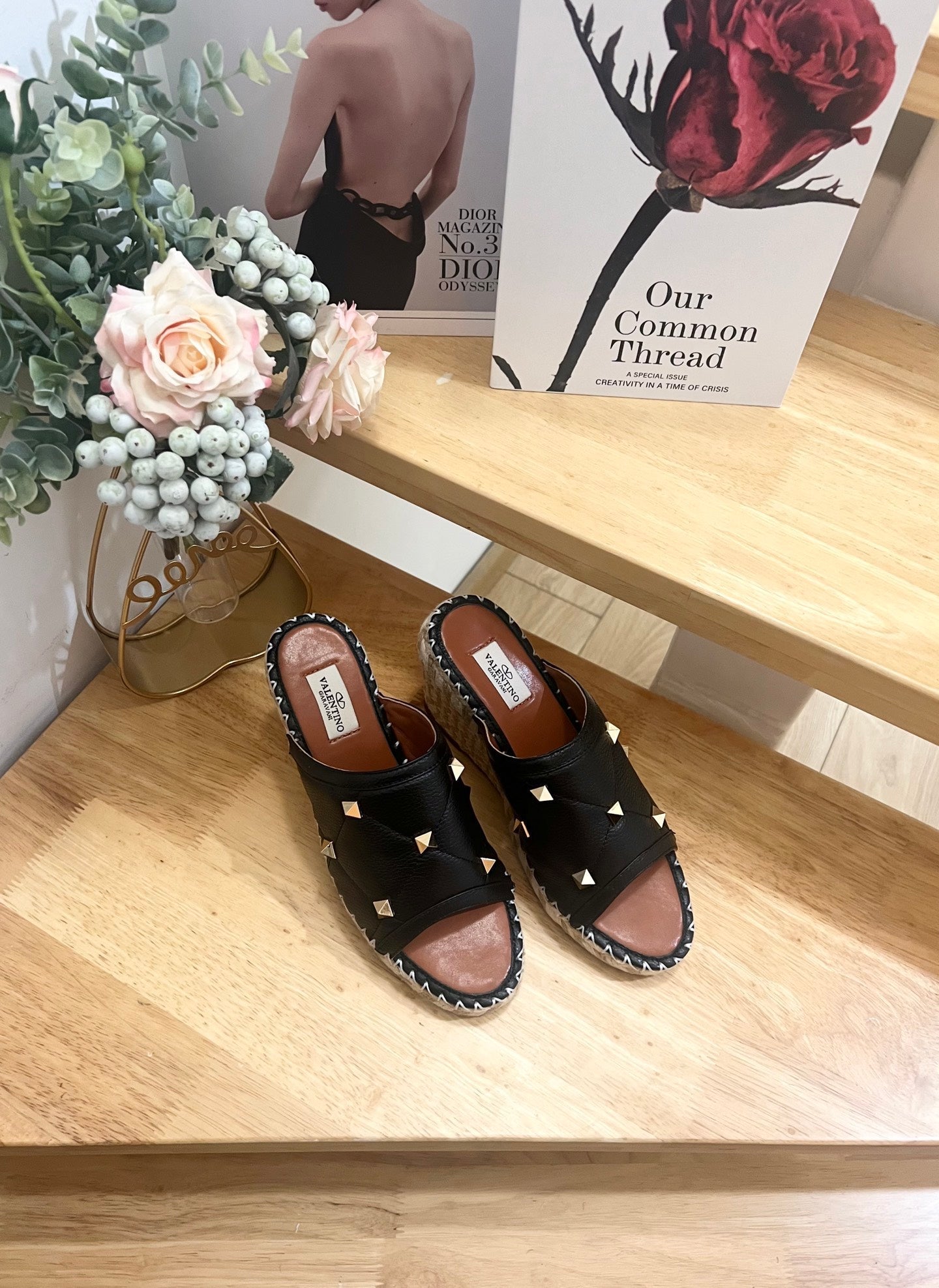 VALENTINO 26S WEDGE SANDALS IN BLACK CALFSKIN