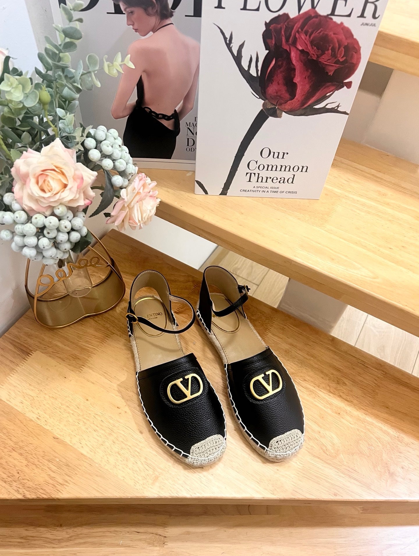 VALENTINO 26S ESPADRILLE SHOES IN BLACK CALFSKIN