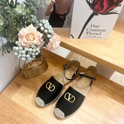 VALENTINO 26S ESPADRILLE SHOES IN BLACK CALFSKIN