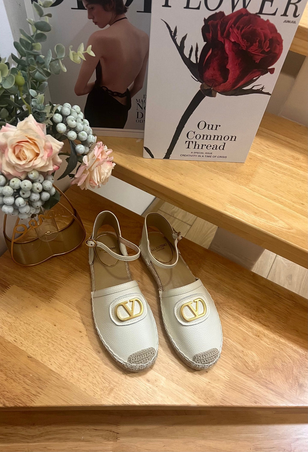 VALENTINO 26S ESPADRILLE SHOES IN WHITE CALFSKIN