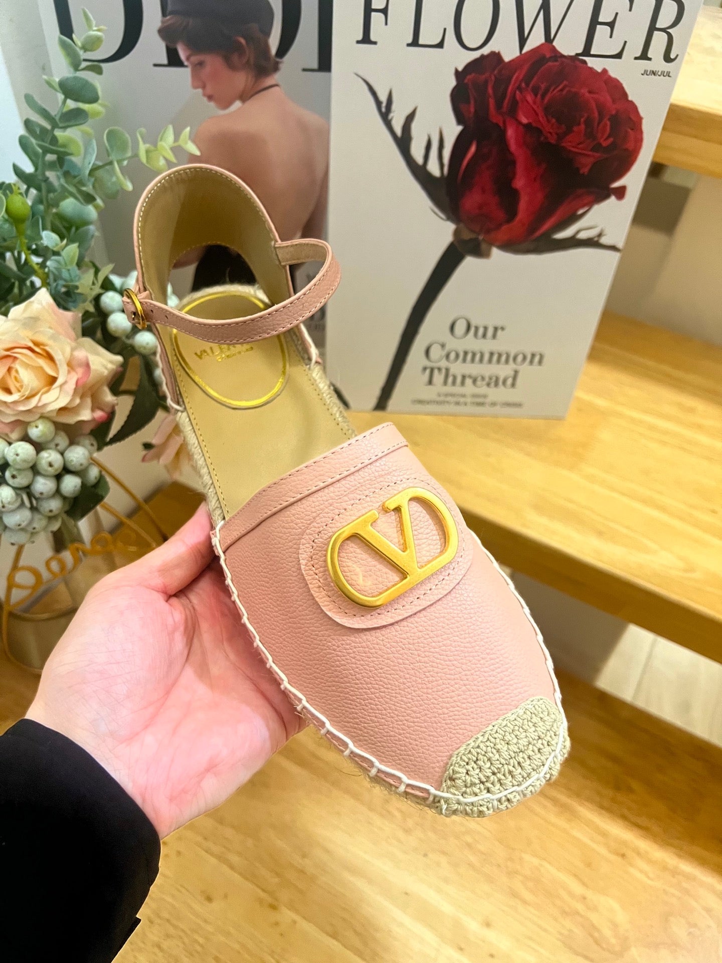 VALENTINO 26S ESPADRILLE SHOES IN LIGHT PINK CALFSKIN