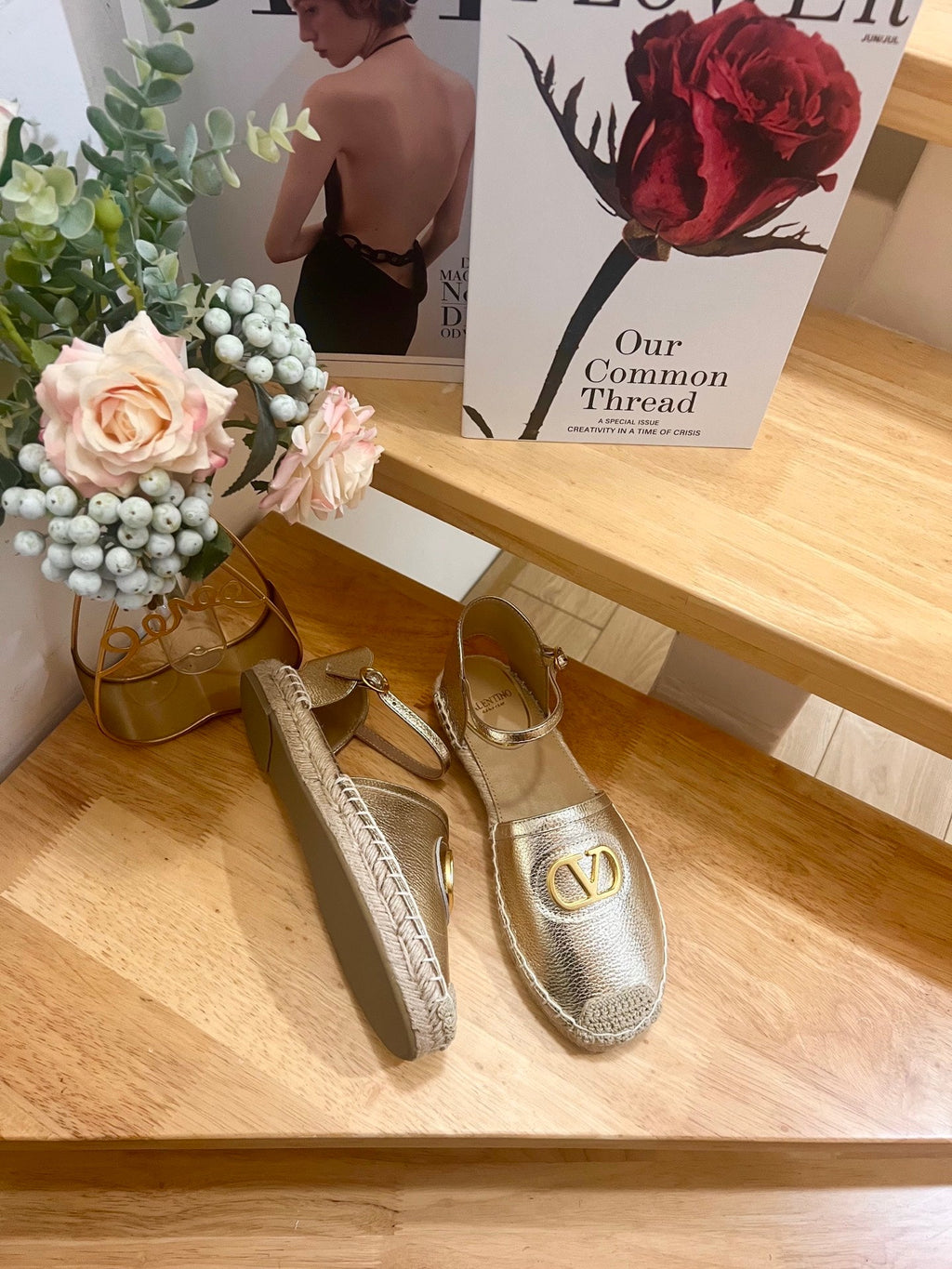 VALENTINO 26S ESPADRILLE SHOES IN METALLIC GOLD CALFSKIN
