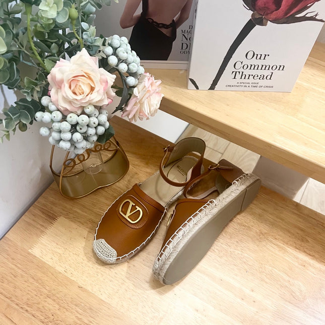 VALENTINO 26S ESPADRILLE SHOES IN BROWN CALFSKIN