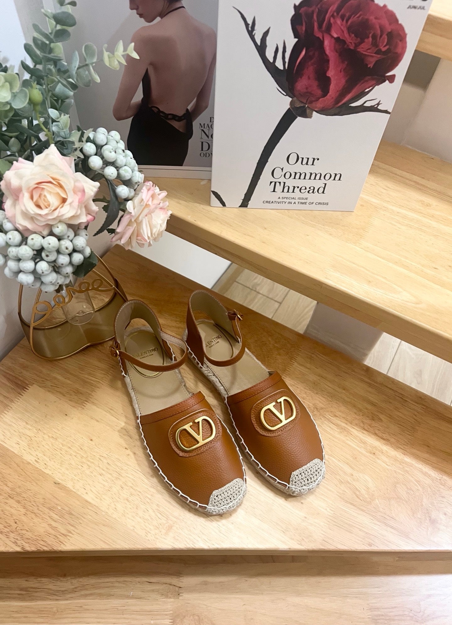 VALENTINO 26S ESPADRILLE SHOES IN BROWN CALFSKIN