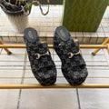 GUCCI 26S WEDGE SANDALS 100 MM IN BLACK DENIM