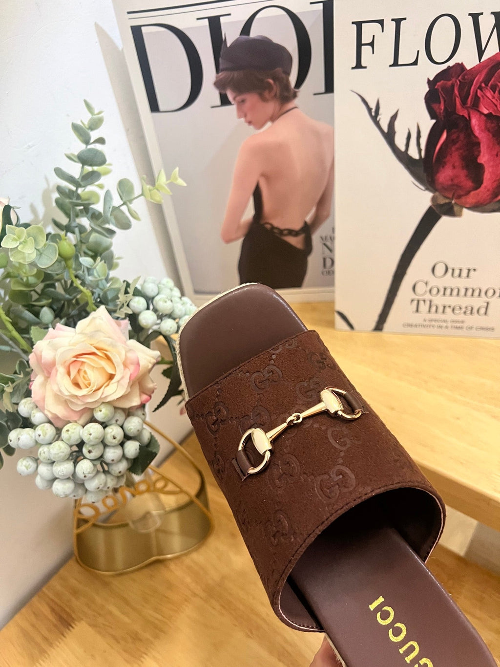 GUCCI 26S WEDGE SANDALS 100 MM IN BROWN SUEDE