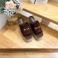 GUCCI 26S WEDGE SANDALS 100 MM IN BROWN SUEDE