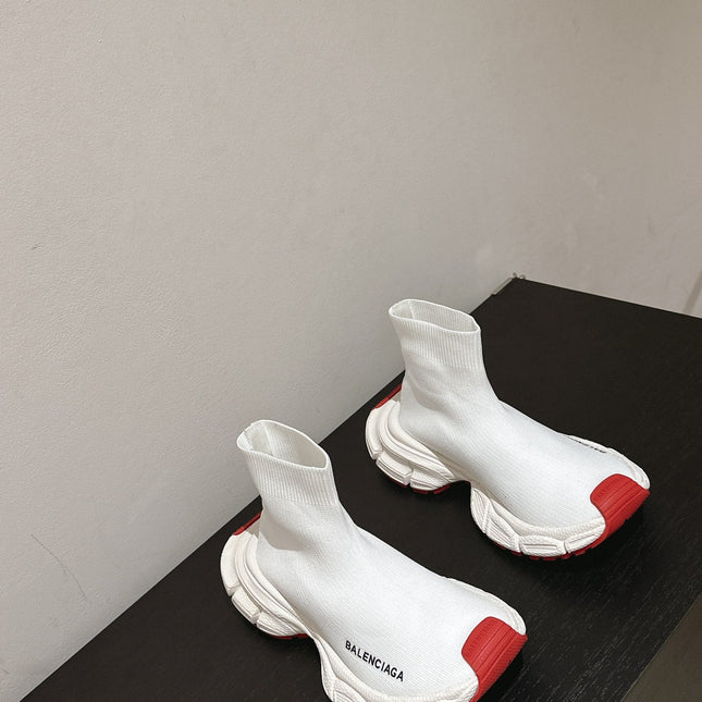BALENCIAGA 25S SPEED TRAINER SNEAKERS 55 MM IN WHITE AND RED KNIT