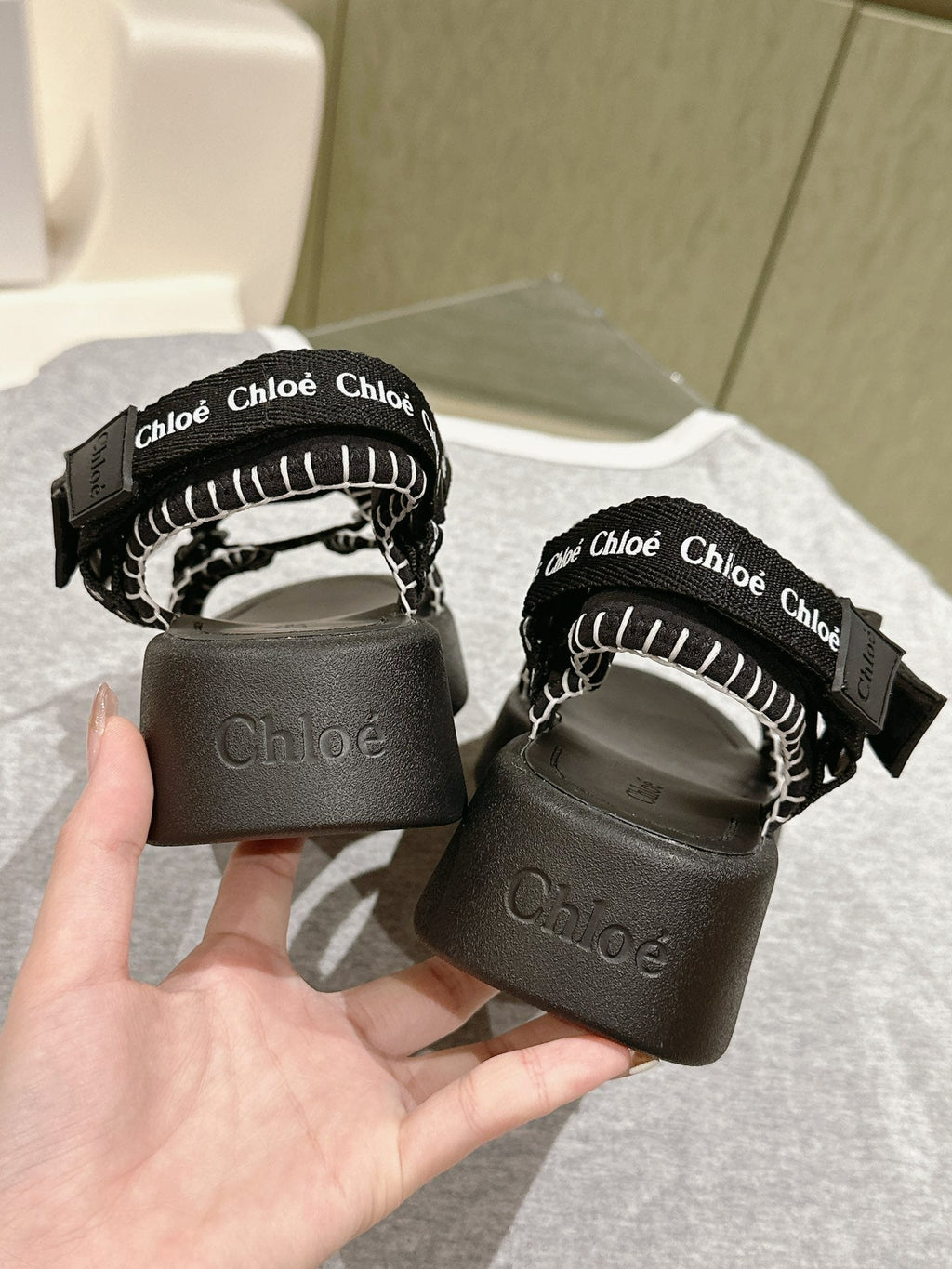 CHLOÉ 26S SANDALS IN BLACK LAMBSKIN AND CANVAS