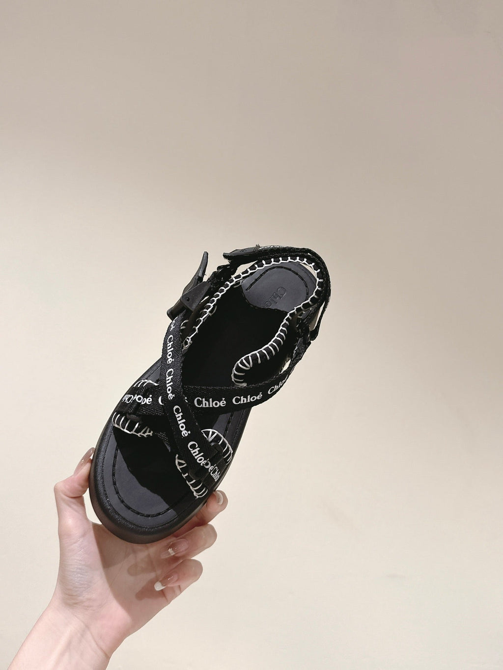 CHLOÉ 26S SANDALS IN BLACK LAMBSKIN AND CANVAS