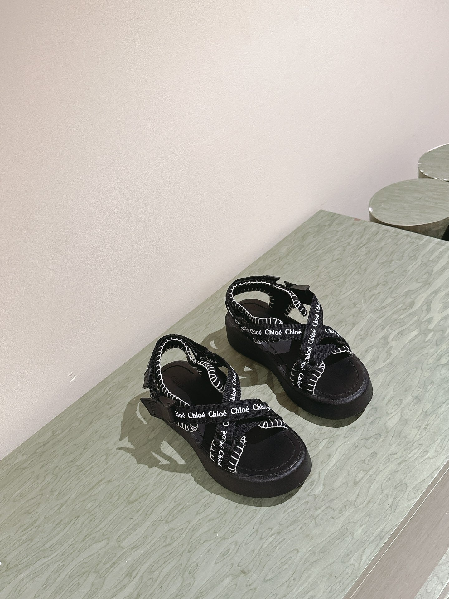 CHLOÉ 26S SANDALS IN BLACK LAMBSKIN AND CANVAS