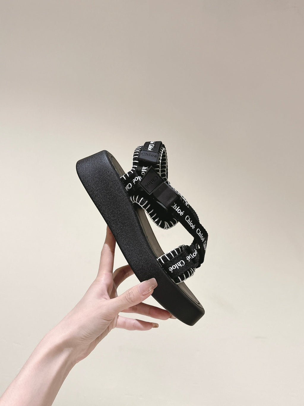 CHLOÉ 26S SANDALS IN BLACK LAMBSKIN AND CANVAS