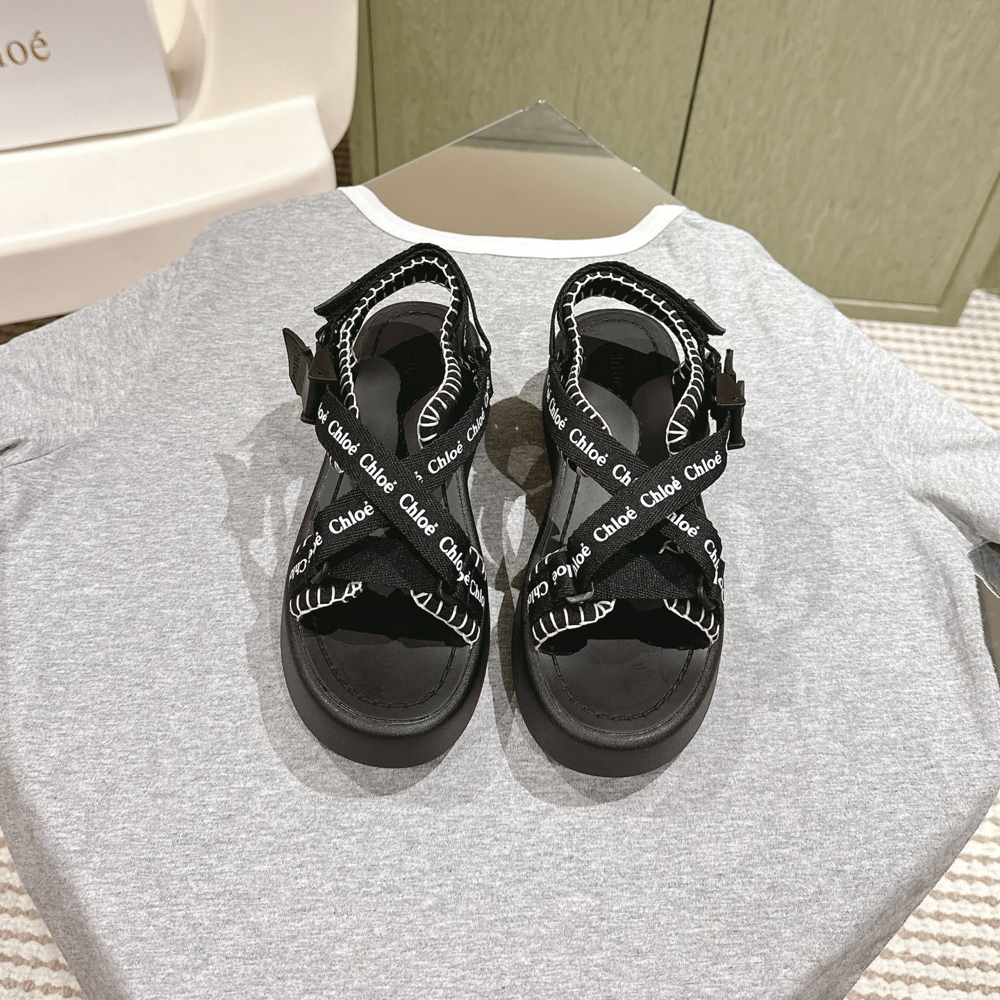 CHLOÉ 26S SANDALS IN BLACK LAMBSKIN AND CANVAS