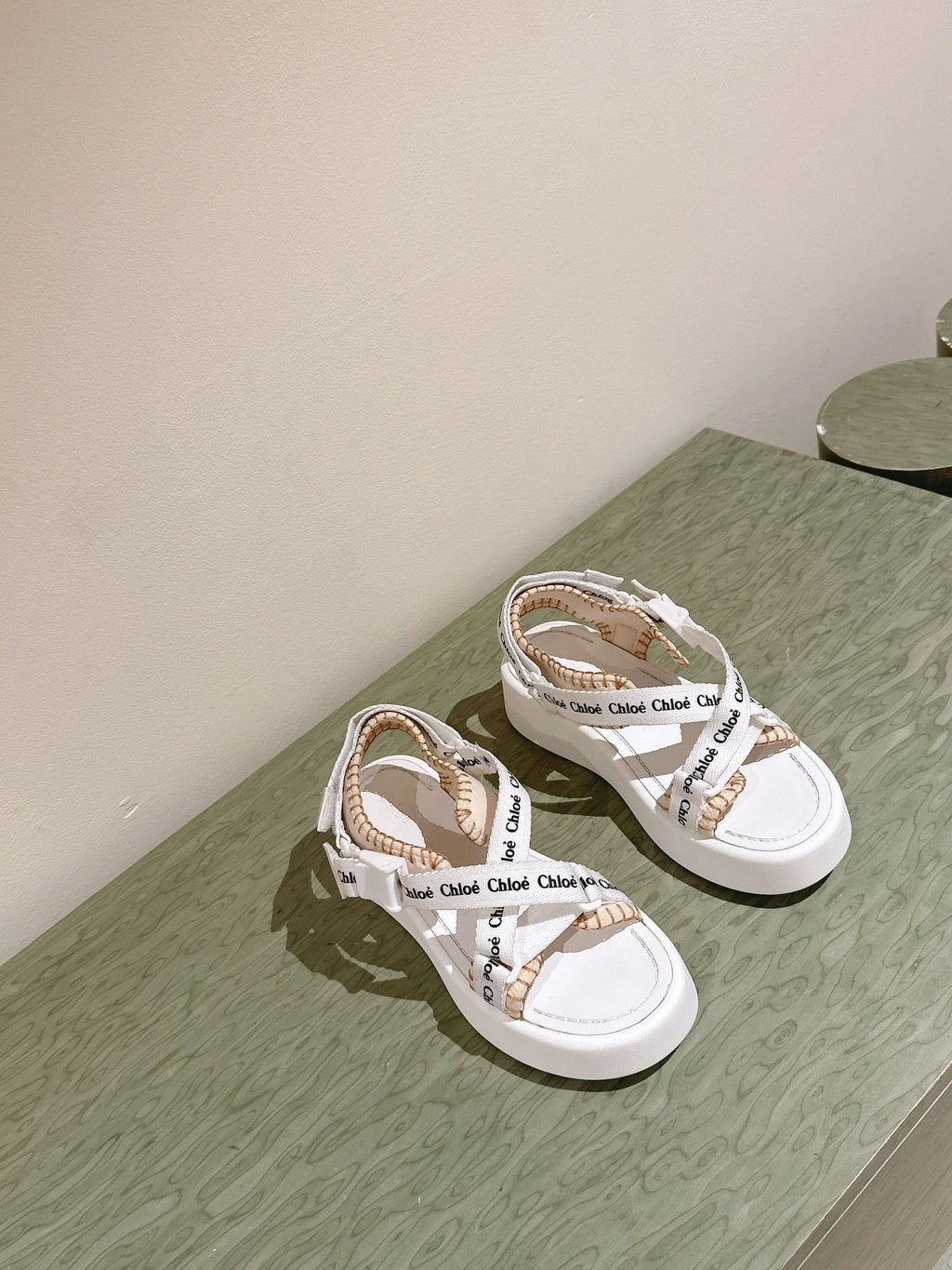 CHLOÉ 26S SANDALS IN WHITE LAMBSKIN AND CANVAS