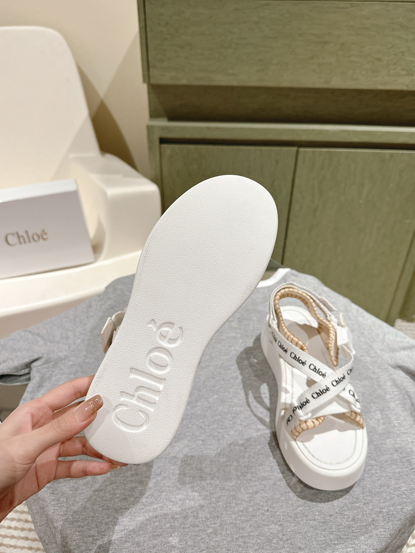 CHLOÉ 26S SANDALS IN WHITE LAMBSKIN AND CANVAS