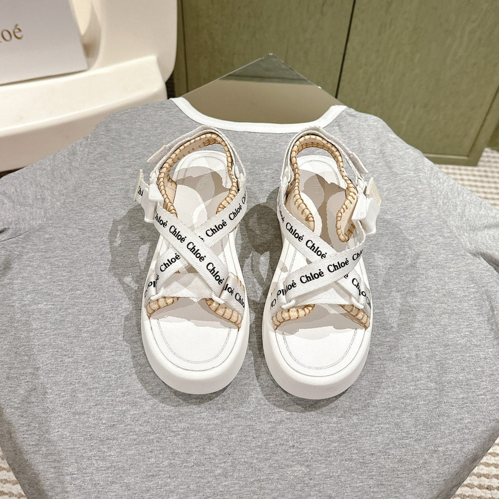 CHLOÉ 26S SANDALS IN WHITE LAMBSKIN AND CANVAS