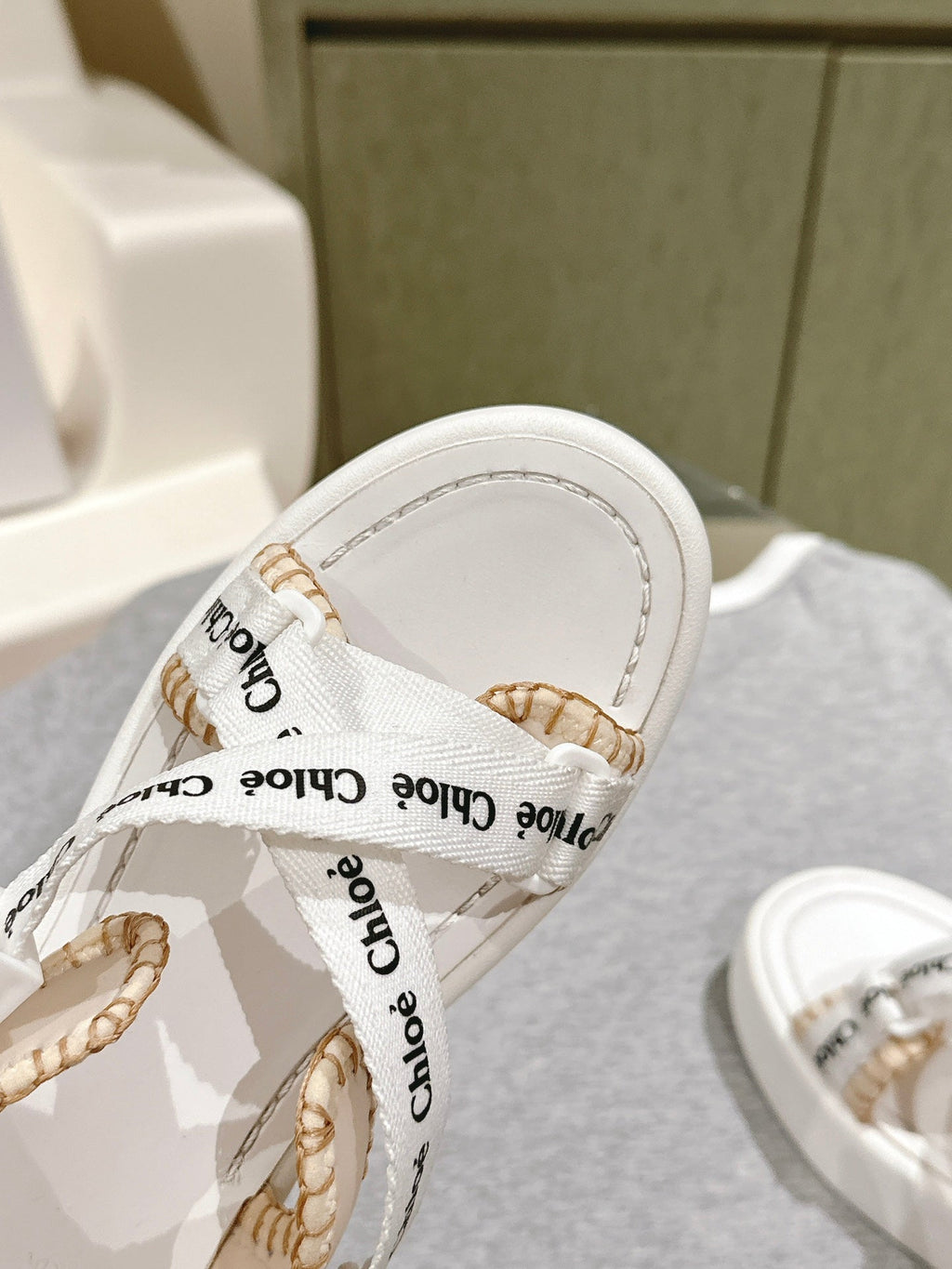 CHLOÉ 26S SANDALS IN WHITE LAMBSKIN AND CANVAS