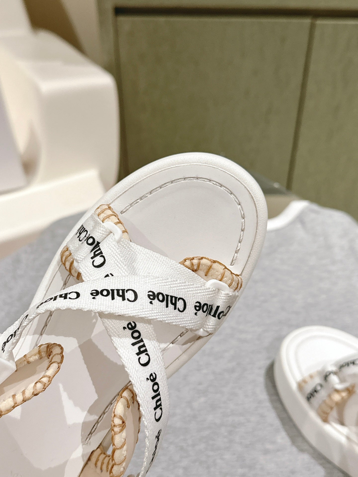 CHLOÉ 26S SANDALS IN WHITE LAMBSKIN AND CANVAS
