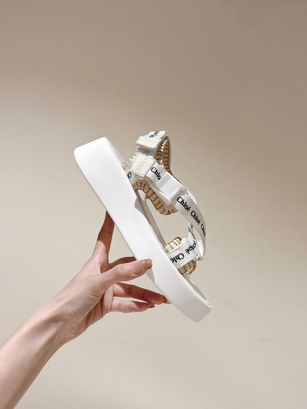 CHLOÉ 26S SANDALS IN WHITE LAMBSKIN AND CANVAS