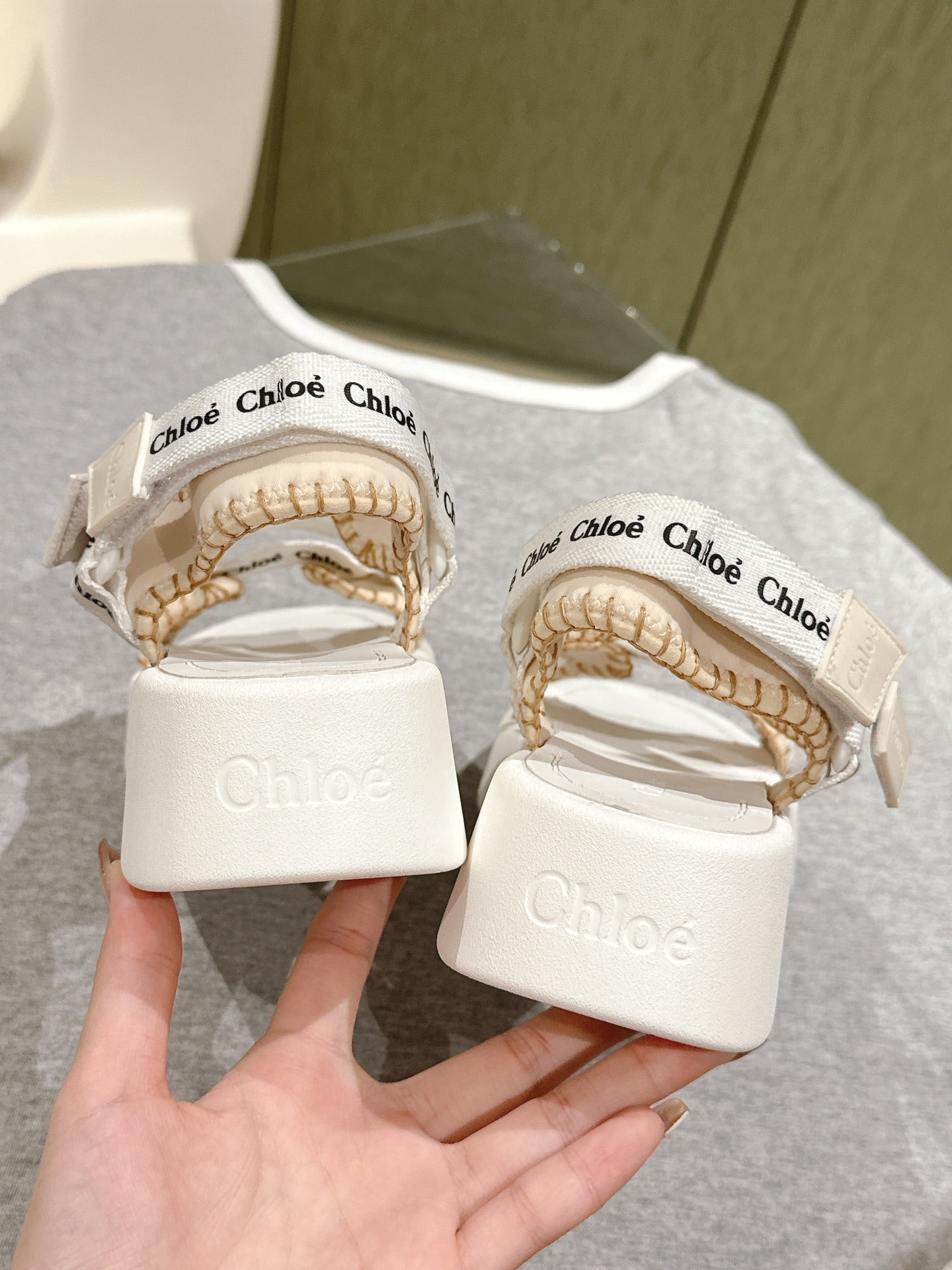CHLOÉ 26S SANDALS IN WHITE LAMBSKIN AND CANVAS