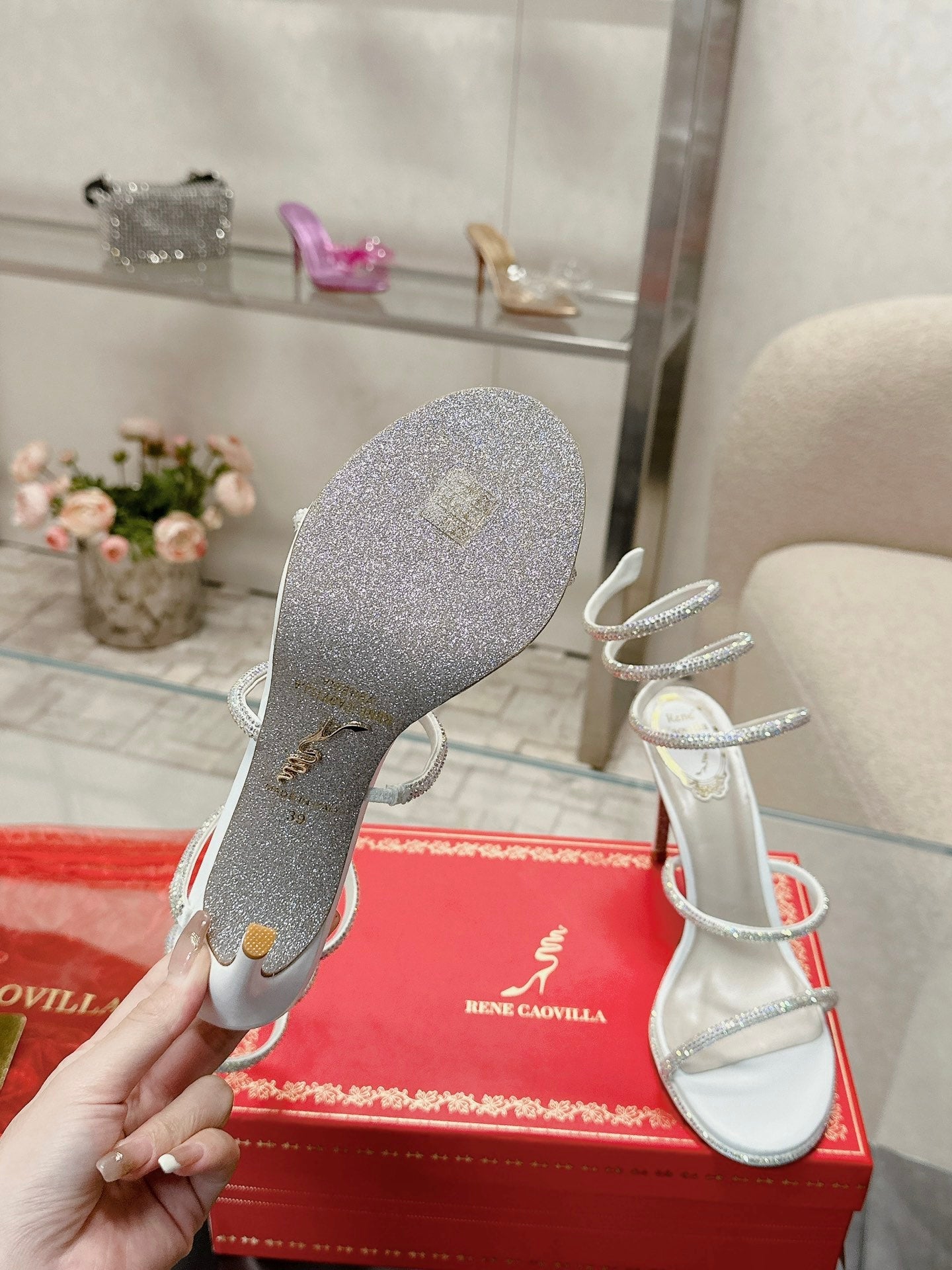 FLORIANE SANDAL 75 MM IN WHITE AND SILVER