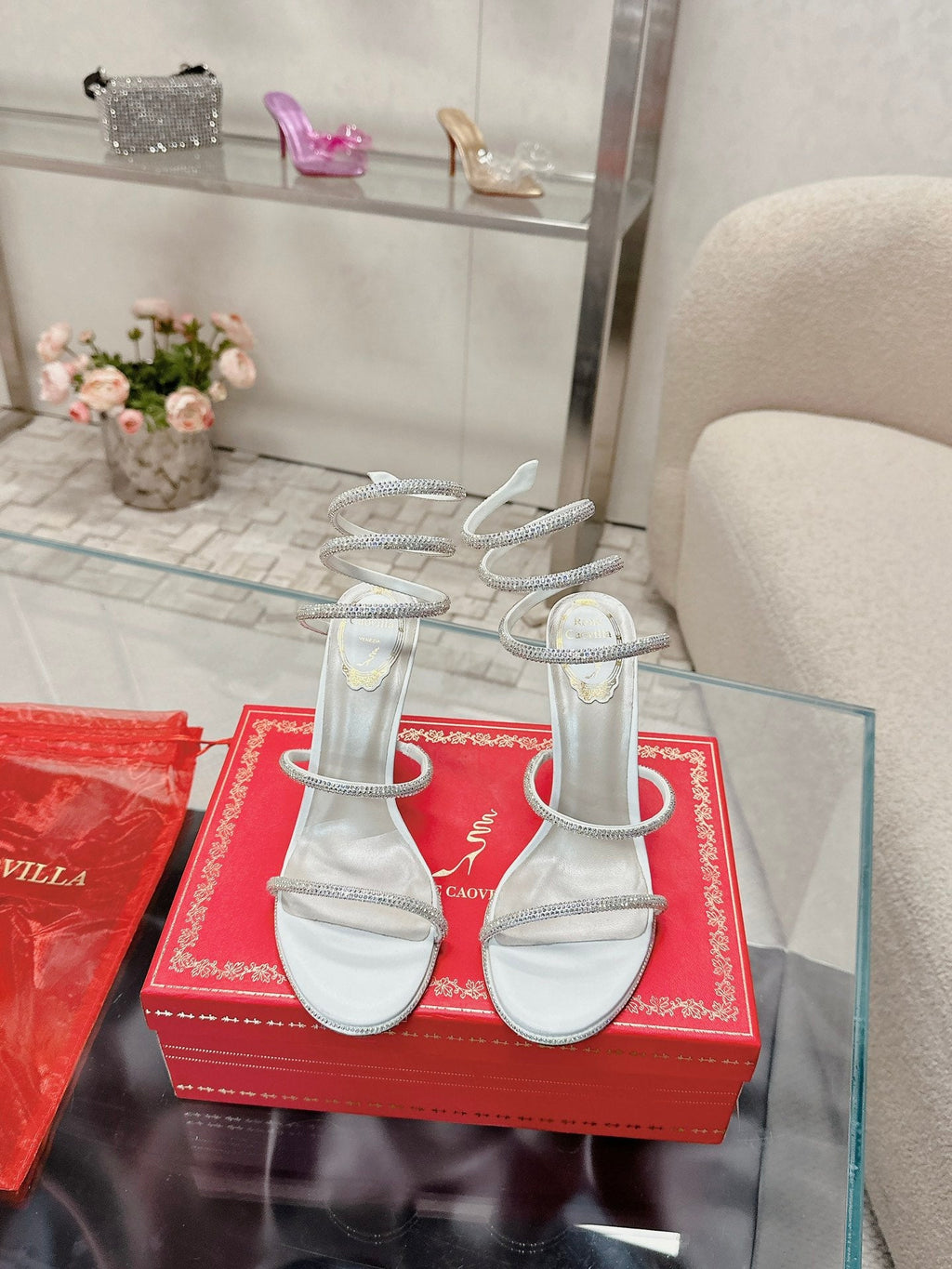 FLORIANE SANDAL 75 MM IN WHITE AND SILVER