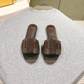 FENDI 26S SLIDE SANDALS IN KHAKI & DARK BROWN CANVAS