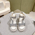 CHLOÉ 26S WEDGE SANDALS IN WHITE LAMBSKIN AND GREY CANVAS