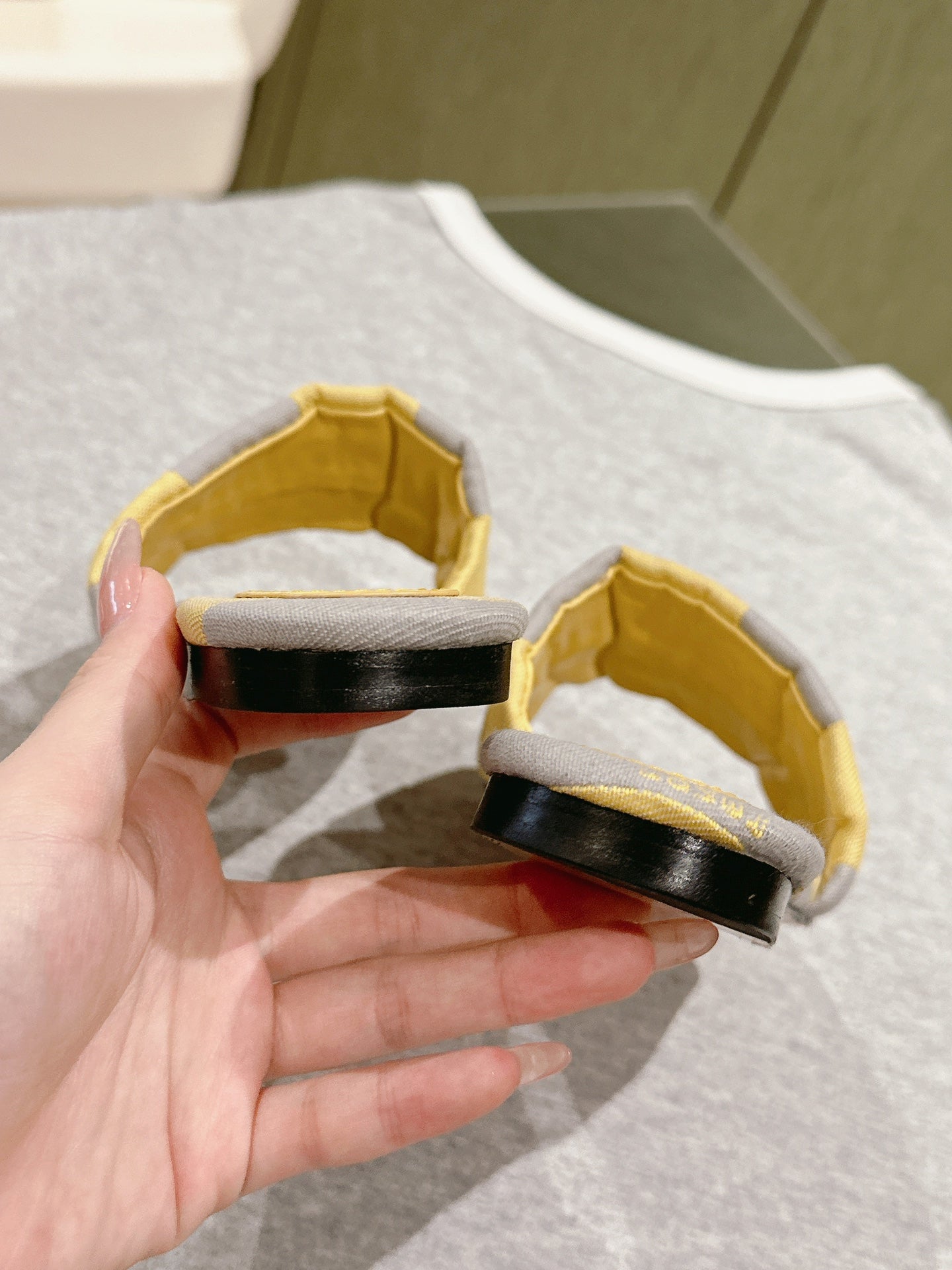 FENDI 26S SLIDE SANDALS IN YELLOW AND GREY CANVAS