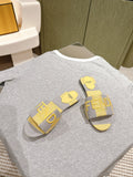 FENDI 26S SLIDE SANDALS IN YELLOW AND GREY CANVAS