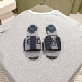 FENDI 26S SLIDE SANDALS IN DARK BLUE AND GREY CANVAS