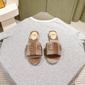 FENDI 26S SLIDE SANDALS IN BEIGE AND BROWN CANVAS