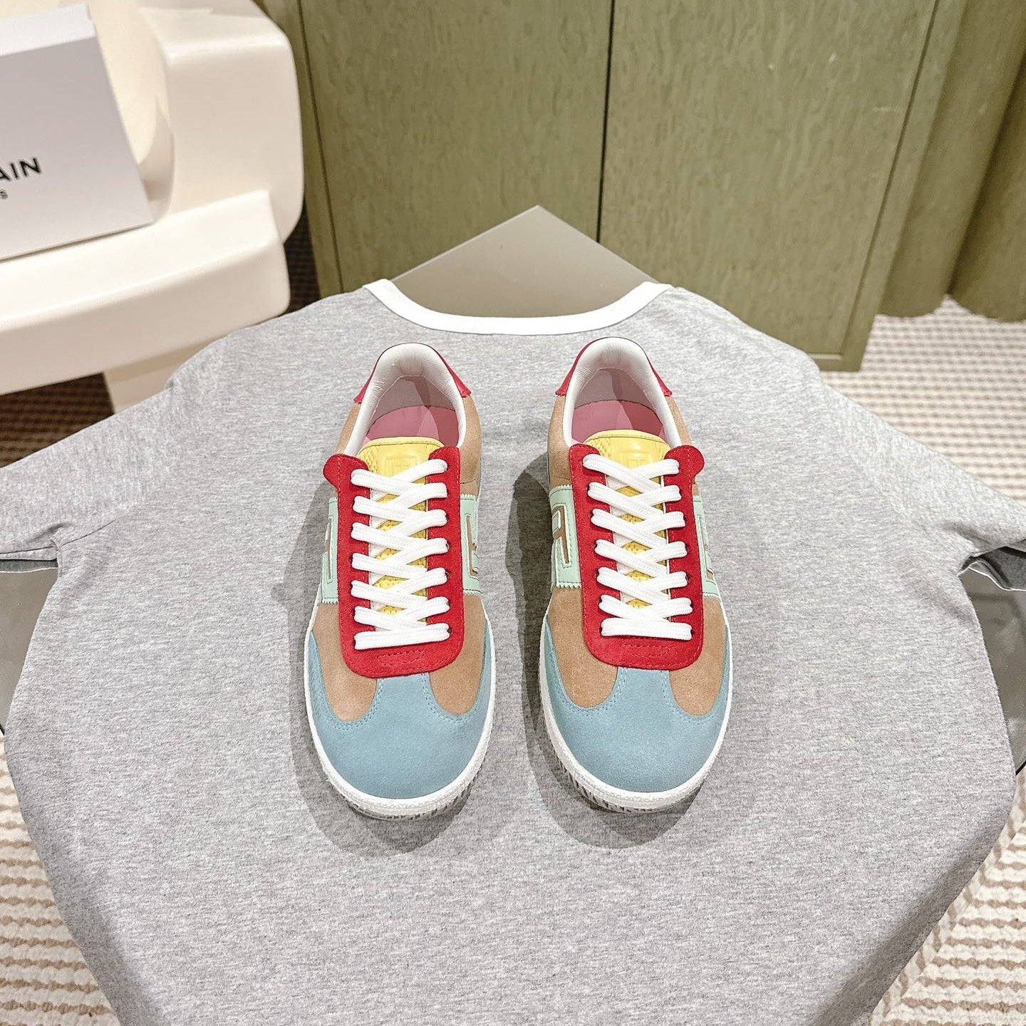 BALMAIN 26S SNEAKERS IN MULTICOLOR SUEDE