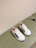 BALMAIN 26S SNEAKERS IN WHITE CALFSKIN AND BLUE CANVAS WITH BLUE SOLE